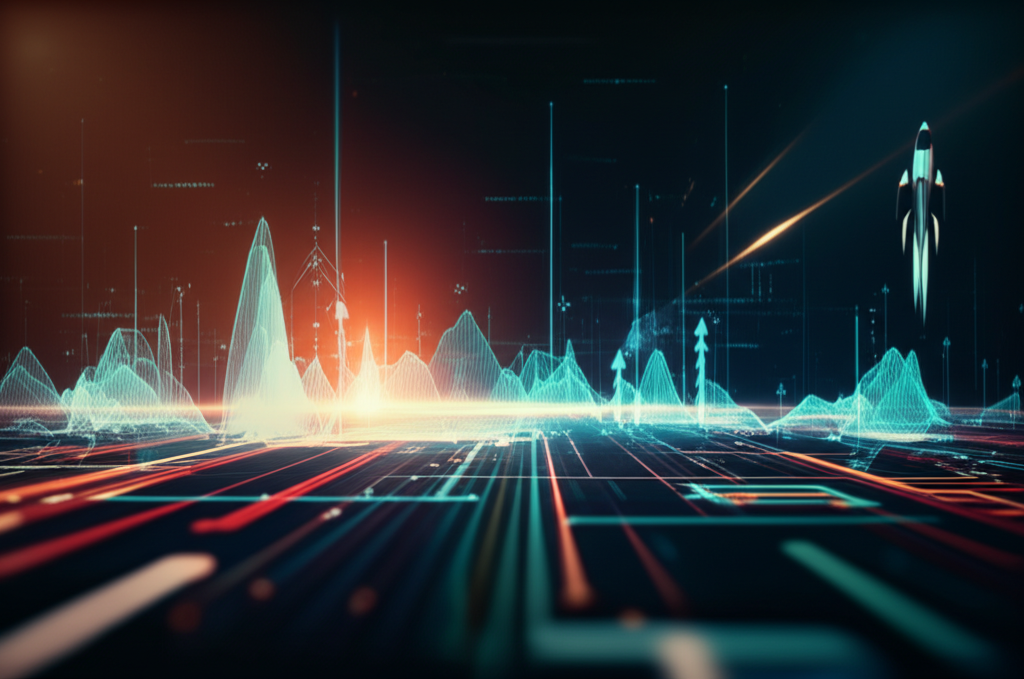 dynamic abstract digital landscape representing innovative business solutions, digital art, vibrant, professional, cinematic lighting, high detail, modern aesthetic, abstract elements representing technology and growth, RocketOpp brand colors (subtle), digital art, vibrant, professional, cinematic lighting, high detail, modern aesthetic, abstract elements representing technology and growth, RocketOpp brand colors (subtle)